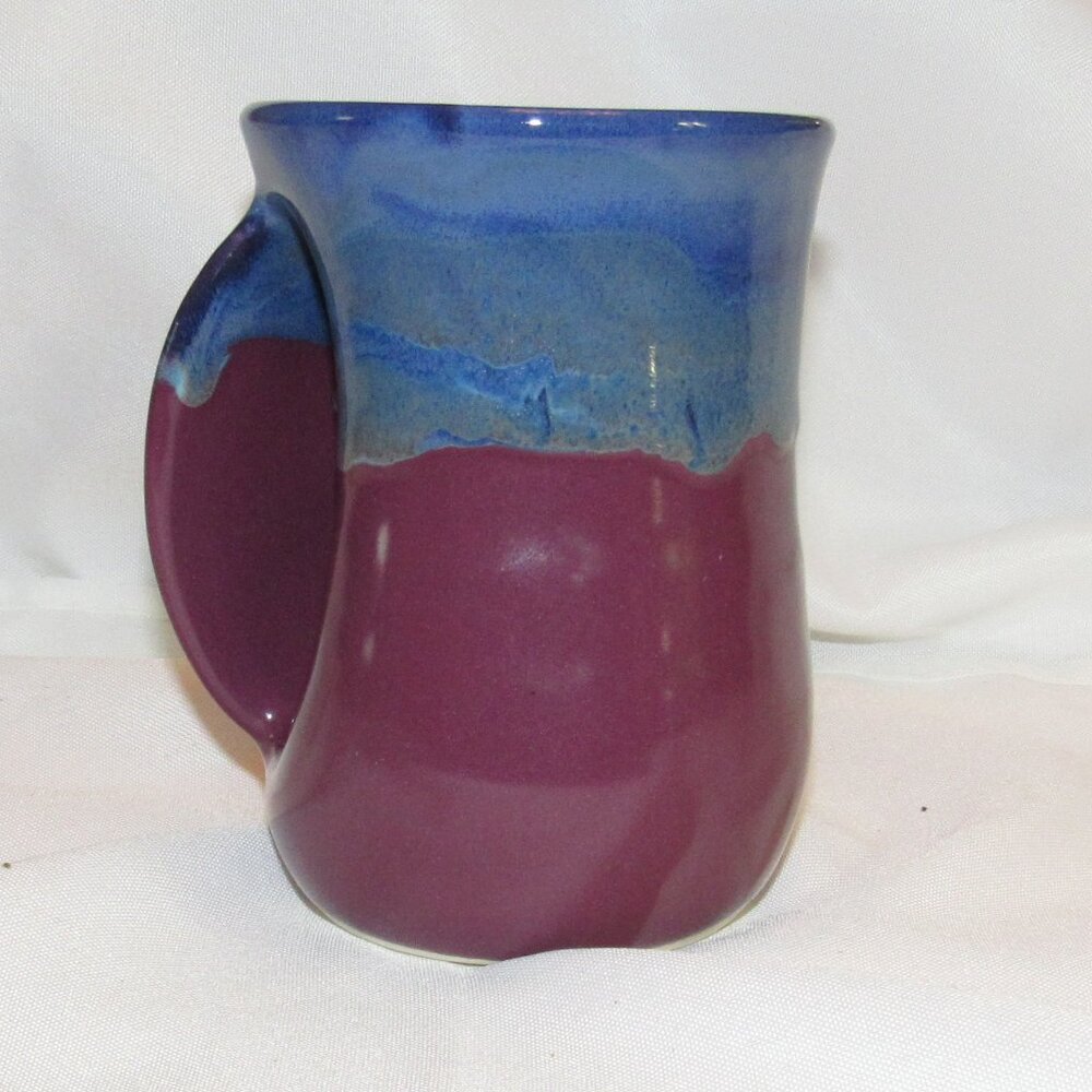 Neher Pottery Hand Warming Stoneware Purple & Blue Mug EUC